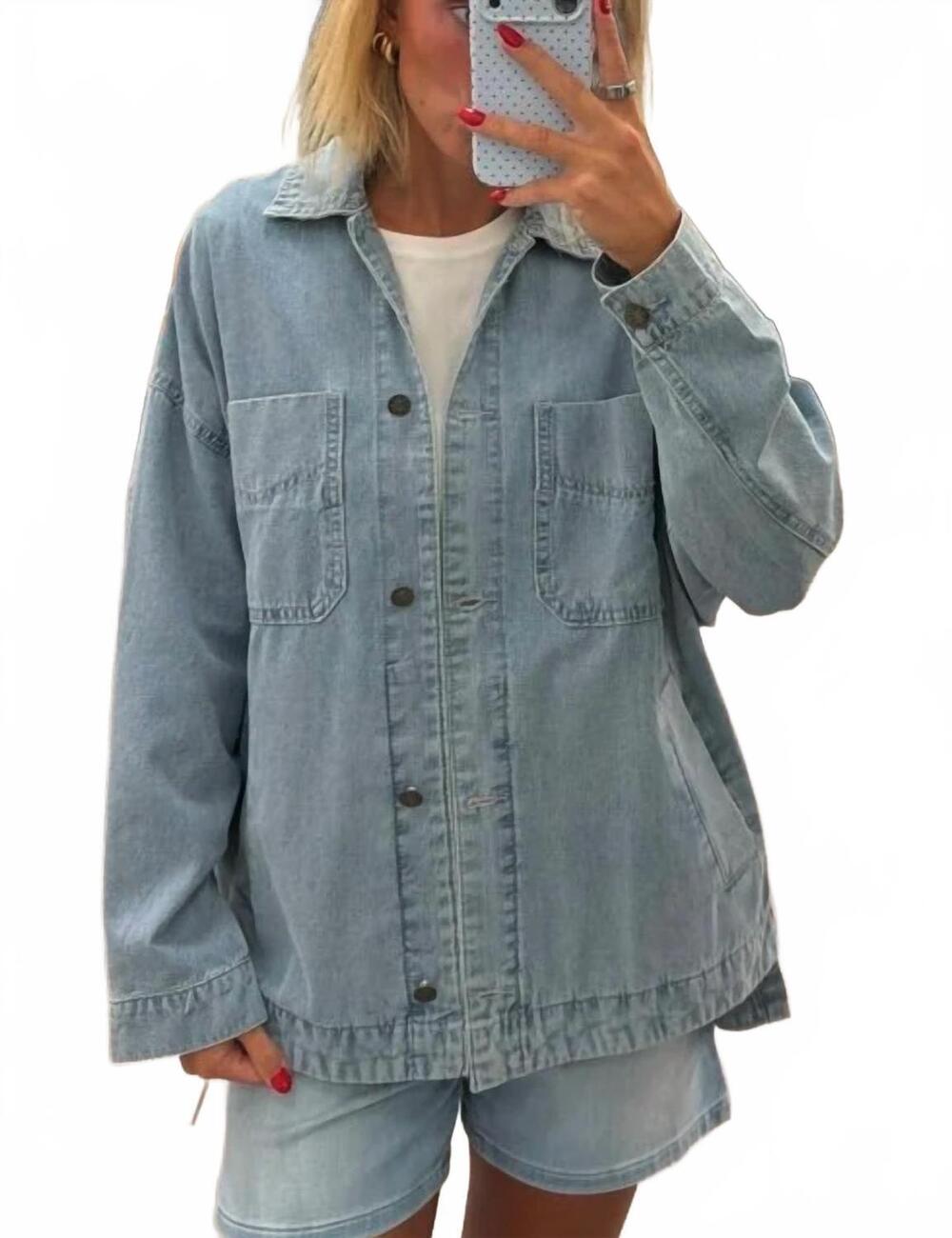 NEW MUSTARD SEED soft drape denim chore utility jacket in light wash